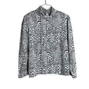 Diversity‎ VINTAGE black white wood grain mock neck pleated front blouse Size 14